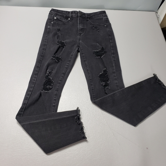 Aero high rise faded black ripped raw hem skinny jeans women's size 4 - Picture 1 of 11